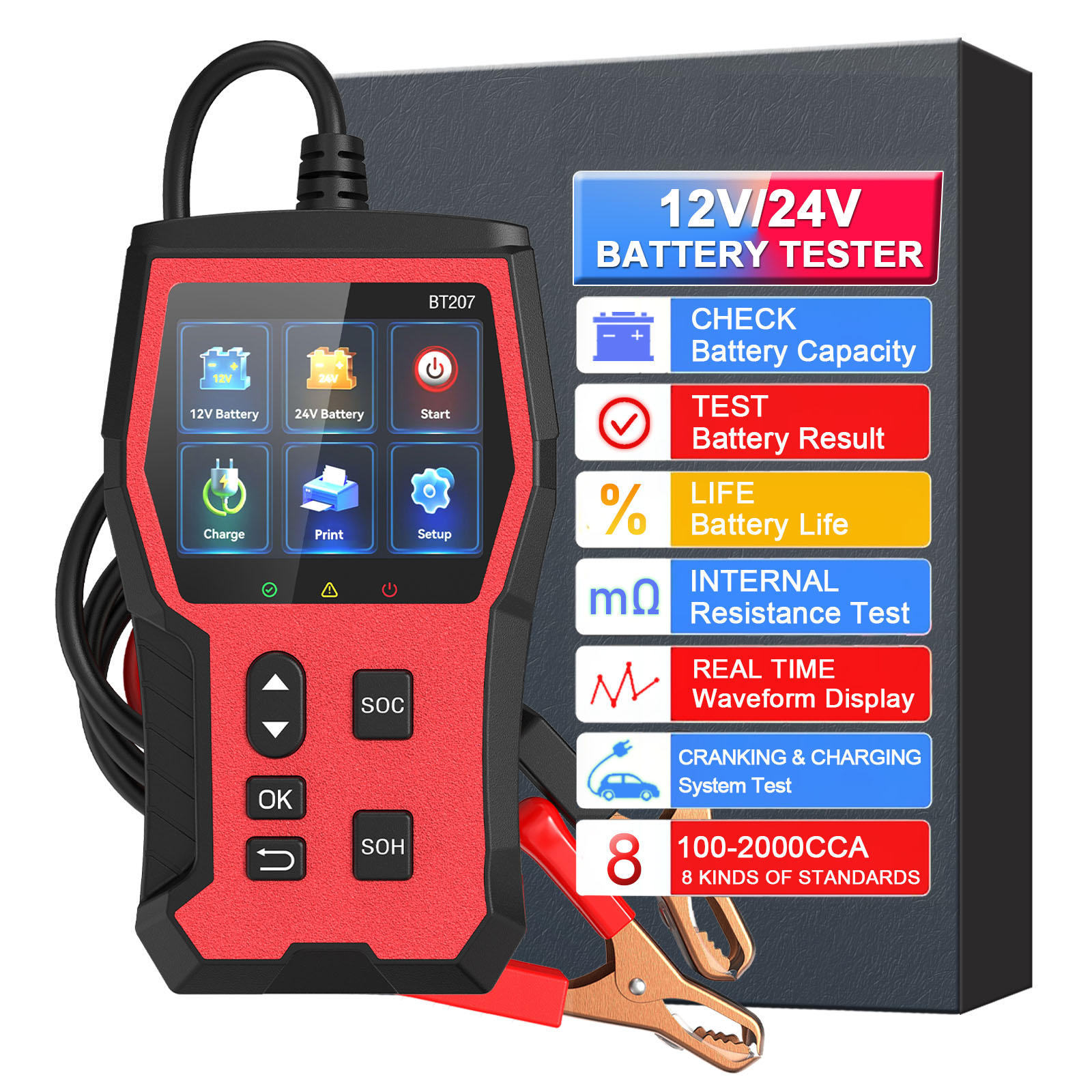 Car Battery Load Tester Digital Cranking - Car Battery Tester 12-24V Auto 100-2000